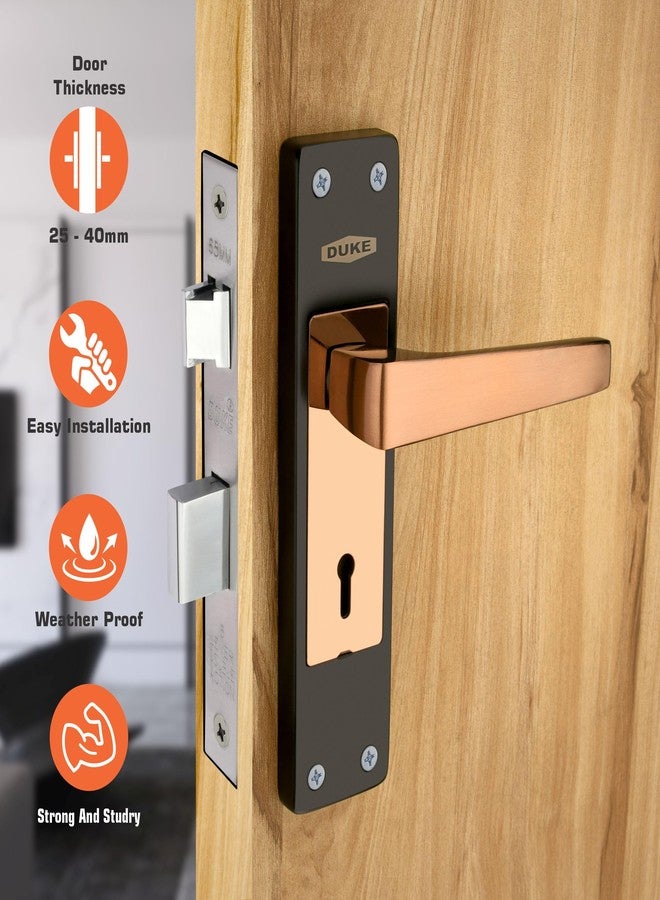 دوق طقم قفل باب نقر عتيق من الفولاذ المقاوم للصدأ من ديوك | مقبض وقفل فاخر للمنزل/المكتب | مقاوم للعوامل الجوية | سمك الباب من 25 إلى 40 مم | سهل التركيب (657 بيج بلاك كي واي) - Image 2